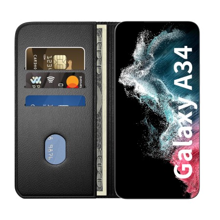 SAMSUNG A34 Funda de libro sin ventana con imán fuerte para tarjetas