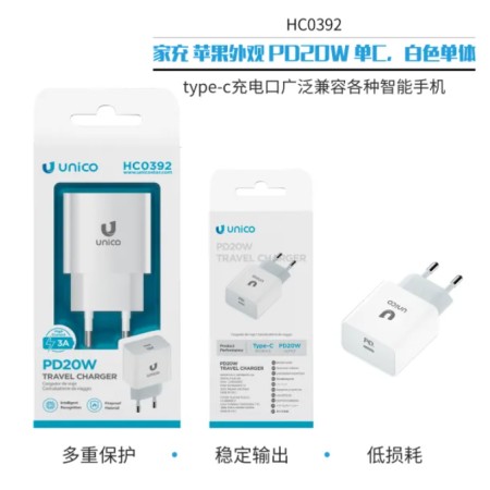 UNICO - HC0392 Cargador doméstico individual C PD20W BLANCO Carga R...