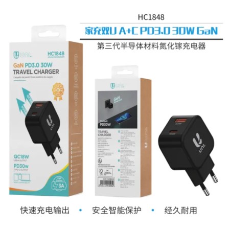 UNICO - HC1848 Cargador de casa dual USB A+C PD3.0 30W GaN con cert...