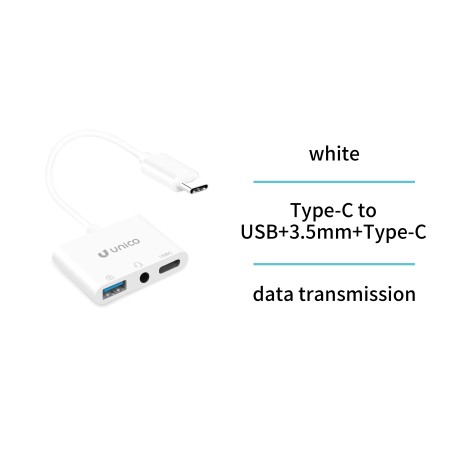 UNICO --AD1419 Adaptador tres en uno de tipo C a USB, 3,5 mm y tipo C