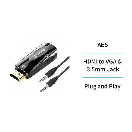 UNICO --AD2682 Convertidor HDMI macho a VGA hembra + audio de 3,5 o...