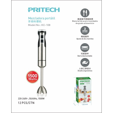 Mezcladora de Mano Inoxidable 1500W con 2 Velocidades y Barra Desmo...