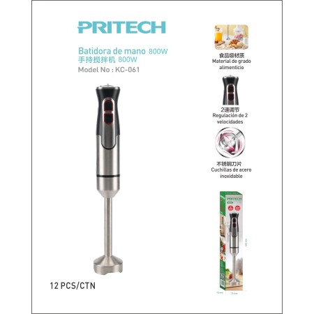Batidora de Mano – 800W, 2 Velocidades, Cuchillas de Acero Inoxidab...