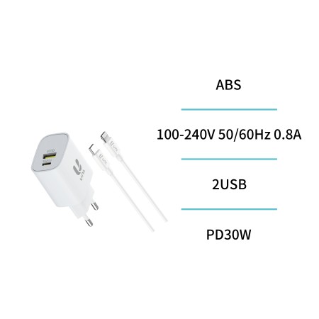 UNICO--HC1454 Cargador Completo 2U A+C PD30W GaN con cable C-L CE C...