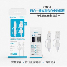 Cable 4 en 1 Blanco – USB-A y Tipo-C a Lightning & Type-C | 60W 3A 1M