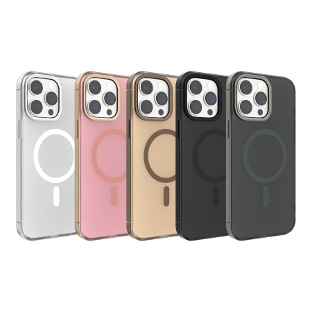 Funda Transparente Magnética iPhone 15 Pro Max (Borde Metálico) | Wephone Mayorista