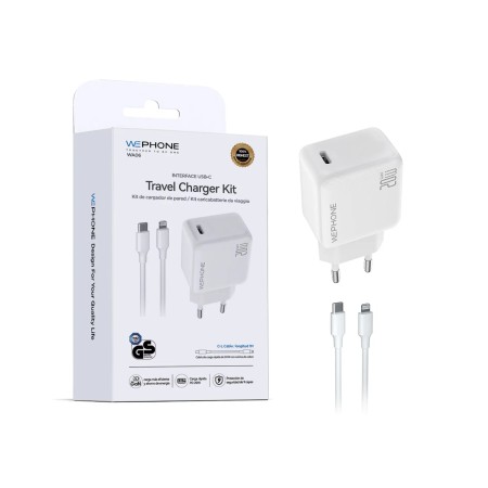 Cargador rápido Wephone WA06 20W GaN USB-C PD con cable C-Lightning | Mayorista de accesorios móviles en España