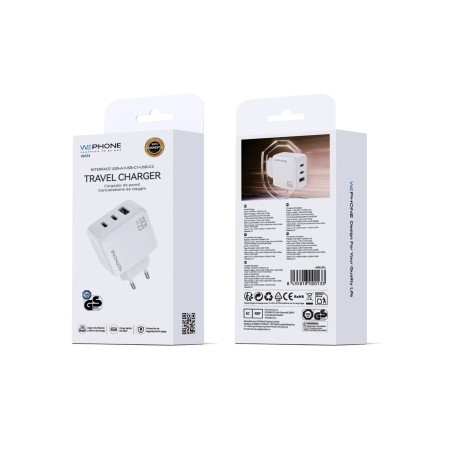 Cargador Wephone WA14 65W GaN | Triple salida USB-A + 2 USB-C PD | Certificación CE, GS y RoHS