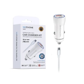 Cargador rápido de coche 20W PD + QC 18W | Doble puerto A+C | Cable tipo C | Certificación TUV, CE y RoHS | Mayorista de accesor