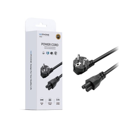 Cable de alimentación europeo tipo trébol 1.5 m | Enchufe de flor de ciruelo | Mayorista de accesorios móviles en España