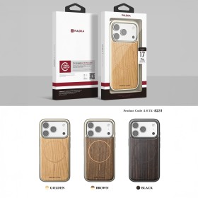 Funda PULOKA de Madera Real MagSafe iPhone 17 Pro Max · Marco Metálico Premium | Wephone Mayorista