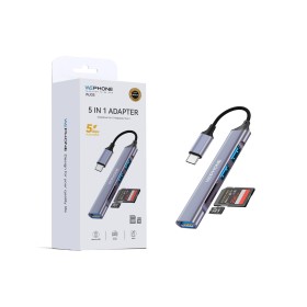 Adaptador USB-C 5 en 1  con SD/TF y X3 USB 3.0 Negro