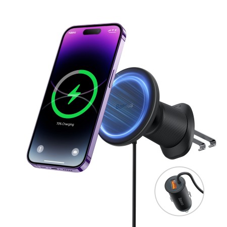 Baseus CW01 Soporte Magnético de Coche con Carga Inalámbrica · 15W Wireless + 25W USB-A · Original