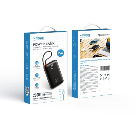 VEGER K2 Power Bank 20000mAh PD35W Ultra Mini | Wephone Mayorista