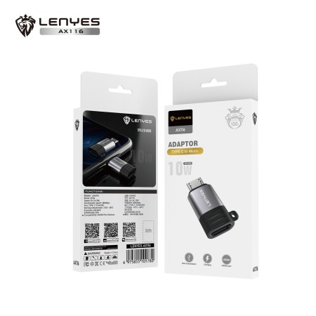 Adaptador Lenyes AX116 Tipo C a Micro USB | Carga 10W y Datos