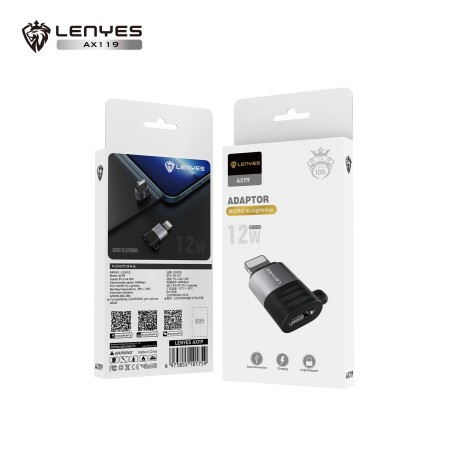 Adaptador OTG Lenyes AX119 Micro USB a Lightning | Carga 12W y Datos