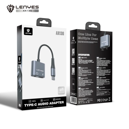 daptador USB-C a Jack 3.5mm y Carga Lenyes AX136 | DAC Hi-Fi