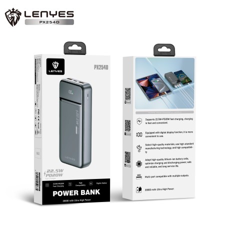 Power Bank Lenyes PX254D 20000mAh | Carga Super Rápida 22.5W + PD 20W