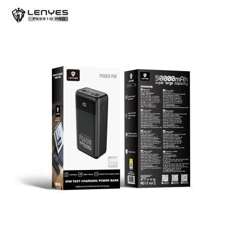 Power Bank Lenyes PX591D PRO 50000mAh | Carga Ultra Rápida PD 65W para Laptops