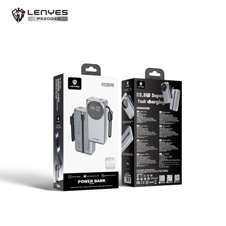 Power Bank Lenyes PX2004D 20000mAh | Carga Super Rápida 22.5W y Pantalla Dinámica