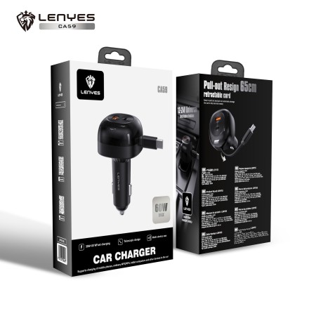 Cargador de Coche Lenyes CA59 | 60W con Cable USB-C Retractil y PD30W