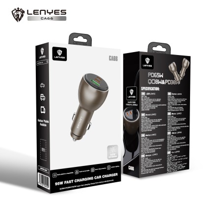 Cargador de Coche Lenyes CA66 95W | 2x USB-C PD 65W y USB-A QC 18W