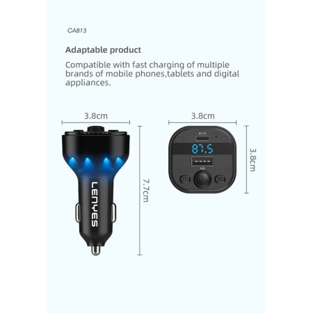 Transmisor FM Lenyes CA813 | Cargador 15W con Cables Integrados 3-en-1