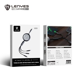 Cable Retráctil 3-en-1 Lenyes LC524 | USB-C 60W y Lightning 27W