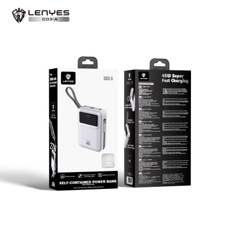 Power Bank Lenyes C03-A 20000mAh | Carga Ultra Rápida 45W con Cables Integrados
