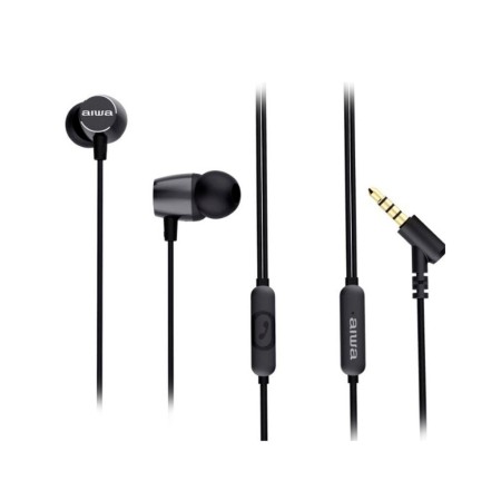 Venta mayorista de auriculares Aiwa ESTM-20BK en color plata. Cuerpo de metal antirresonante, driver dinámico de 10mm y conexión
