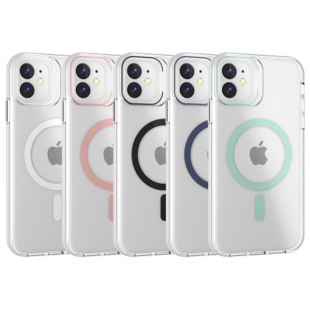 Funda Rígida Transparente Borde Color MagSafe iPhone 11 | Wephone Mayorista