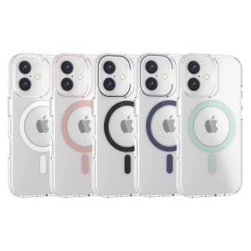 Funda Rígida Transparente Borde Color MagSafe iPhone 16 Plus | Wephone Mayorista