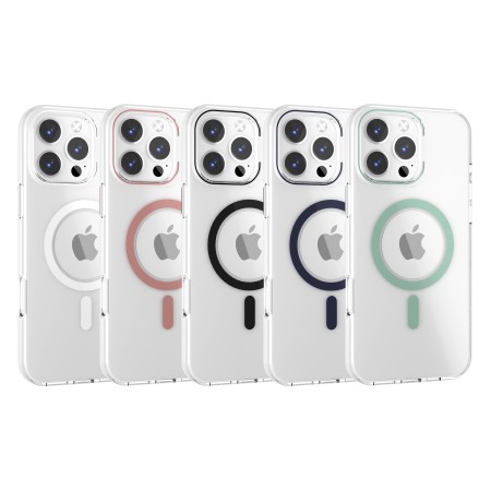 Funda Rígida Transparente Borde Color MagSafe iPhone 16 Pro | Wephone Mayorista