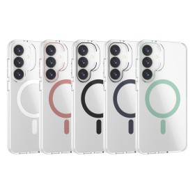 Funda Rígida Transparente Borde Color MagSafe Samsung S25 Plus | Wephone Mayorista
