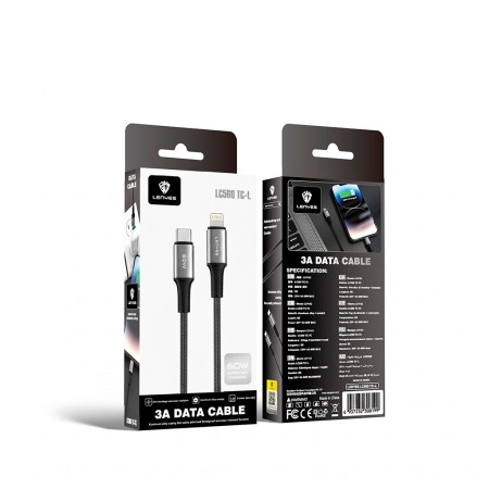 Cable USB-C a Lightning Lenyes LC560 | 27W Fast Charge | 2 Metros Extra Largo | Nylon Trenzado y Aluminio