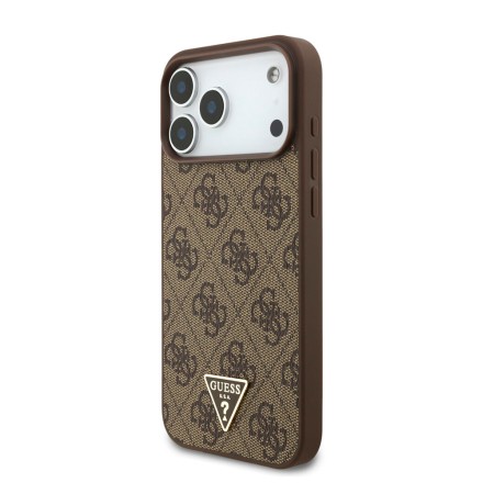 Funda Guess para iPhone 17 Pro – Colección 4G Triangle Logo con Correa de Perlas – Marrón MagSafe