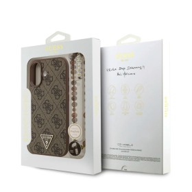 Funda Guess para iPhone 17 – Colección 4G Triangle Logo con Correa de Perlas – Marrón MagSafe