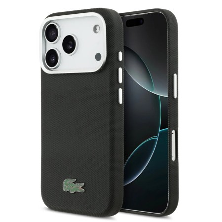 Funda Lacoste Premium para iPhone 17 Pro - MagSafe - Bordes Metálicos - Petit Piqué Negro