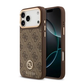 Funda Guess para iPhone 17 Pro – Colección 4G Strass Logo con Bordes Dorados – Marrón MagSafe