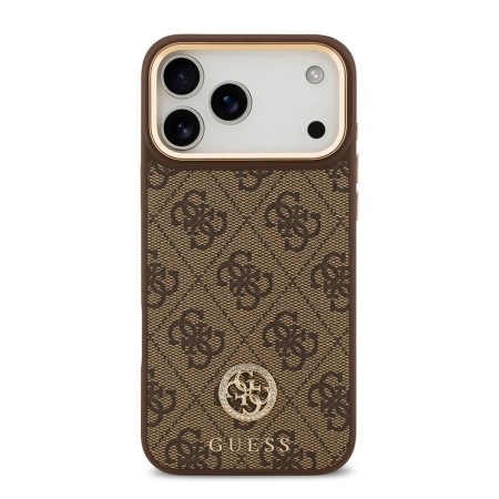 Funda Guess iPhone 17 Pro Max Marrón MagSafe | 4G Strass Logo Gold