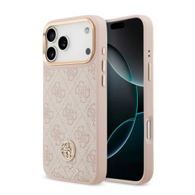Funda Guess para iPhone 17 Pro – Colección 4G Strass Logo con Bordes Dorados – Rosa MagSafe