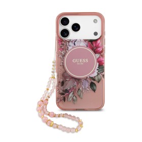 Funda Guess iPhone 17 Pro Rosa MagSafe | IML Flowers & Pearl Strap