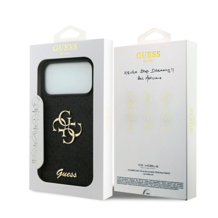 Funda Guess para iPhone 17 Pro – Colección Big 4G con Brillo Fijo – Negro Glitter
