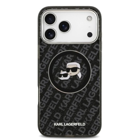 Funda Karl Lagerfeld para iPhone 17 Pro Max - MagSafe - Black Glitter Monogram - Logo K&C