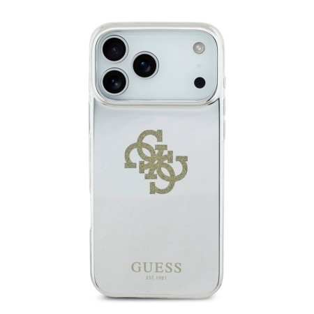 Funda Espejo Guess iPhone 17 Pro Max dorado MagSafe | Logo 4G Glitter