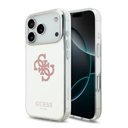 Funda Guess para iPhone 17 Pro – Colección Mirror Case con Gran Logotipo 4G Glitter – Rosa MagSafe