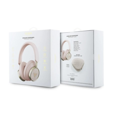 Auriculares Bluetooth Guess con Cancelación de Ruido (ENC) – Piel Sintética con Estuche y Logo 4G – Rosa Pastel