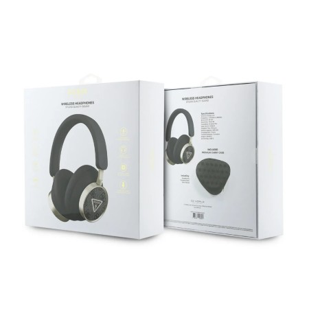 Auriculares Bluetooth Guess con Cancelación de Ruido (ENC) – Piel Sintética con Estuche y Logo 4G – Negro