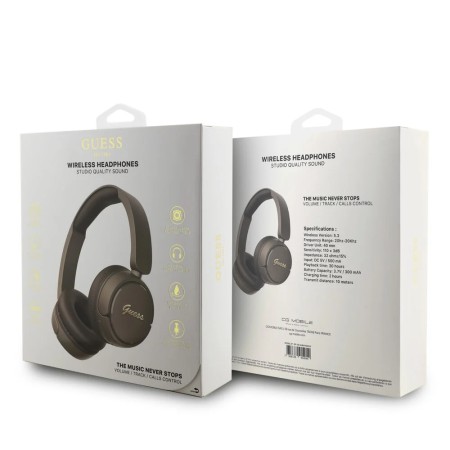 Auriculares Guess Bluetooth Marrón | Metal Logo Script | 30h Batería