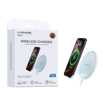 Cargador Inalámbrico 15W Wephone WA34 | Luz LED y Diseño Slim